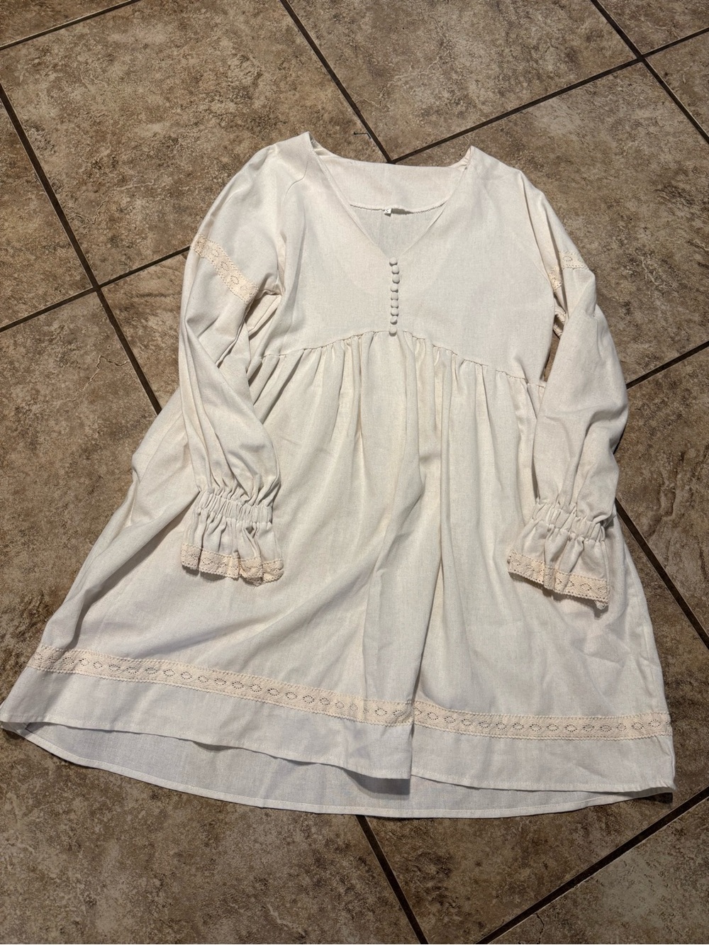 Women's Cream Long-Sleeve Babydoll Dress